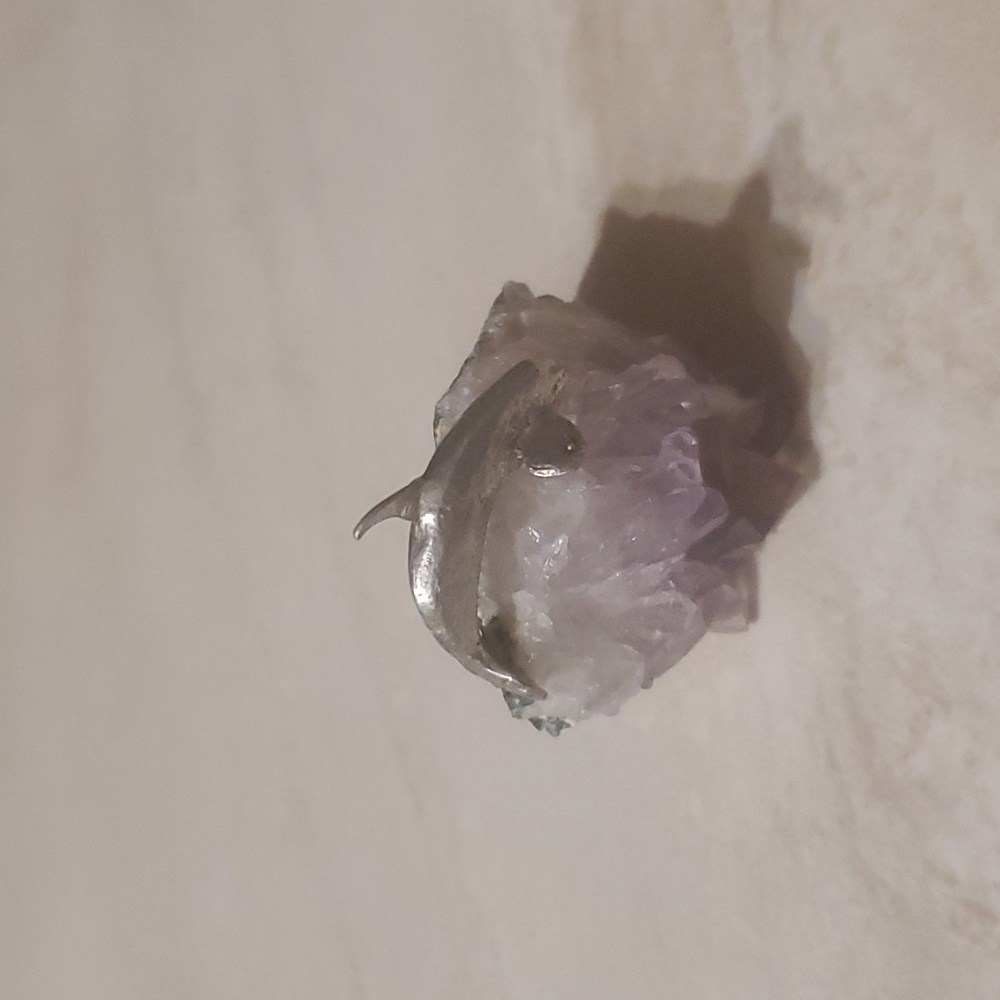 Small Pewter Dolphin on Amethyst Sculpture